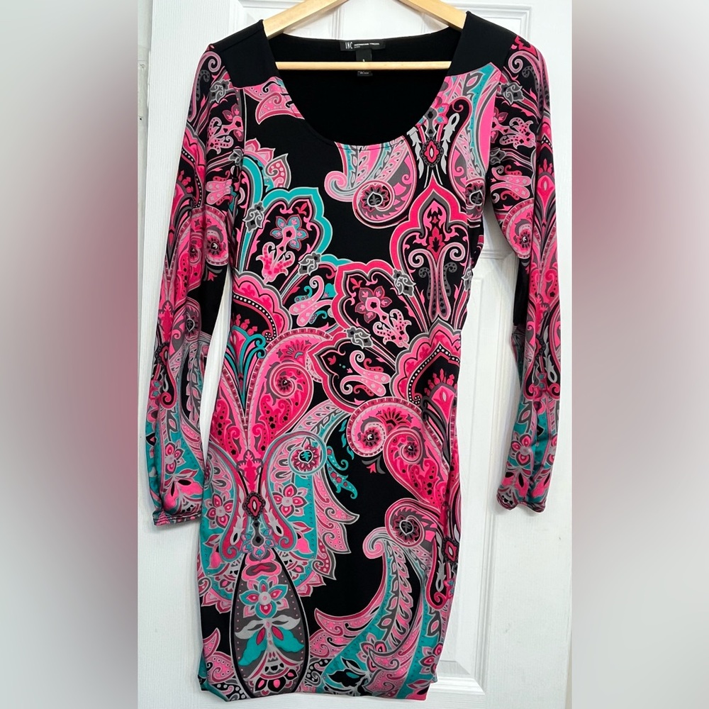 INC International Concepts Pink and Black Long Sleeve Dress